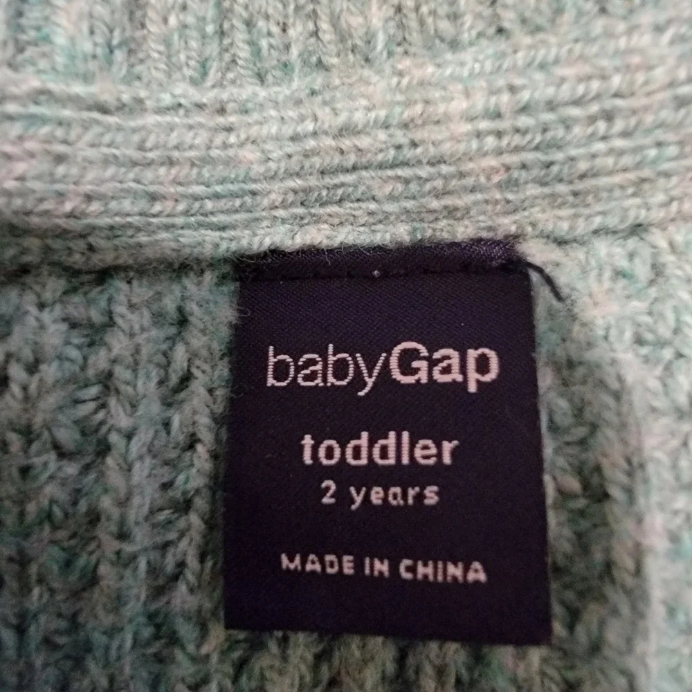 Baby Gap Sweater Vest Toddler 2Y Green Excellent Waffle Knit Bear Logo V-Neck
